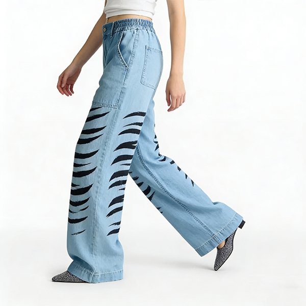 Summer Women's Jeans - High-Waisted Straight Printed Denim Streetwear